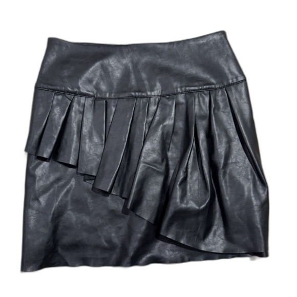 The Kooples Women's Black Ruffled High Faux Leather Mini Short Skirt Size 1 - Picture 3 of 11